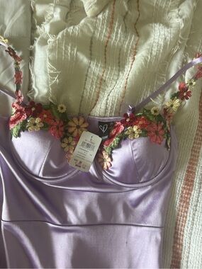 Windsor Lavender Satin Slip with Floral Appliqué